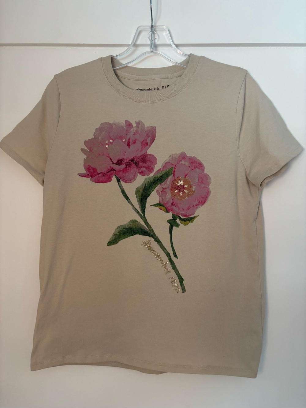 Abercrombie Kids Girls' Cream Tee with Pink Floral Print size 11-12